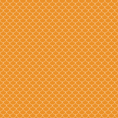 Fish Scales Seamless Pattern - Orange and white fish scales or scallops design © Mai