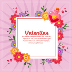 flat style valentine decoration square text with love potion