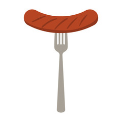 Sausage and Fork - Grilled sausage and fork with four tines isolated on white background