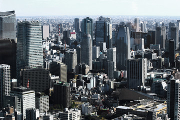 Landscape in Tokyo where various buildings line up