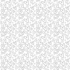 Hand Drawn Hearts Seamless Pattern - Gray hand drawn hearts on white background