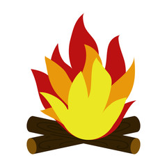 Campfire and Wood - Bright campfire and wood logs isolated on white background