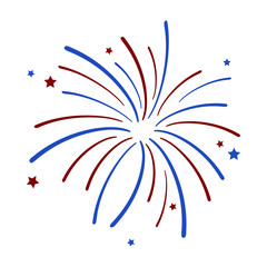 Fireworks and Stars - Red and blue fireworks and stars isolated on white background