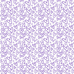 Hand Drawn Hearts Seamless Pattern - Purple hand drawn hearts on white background