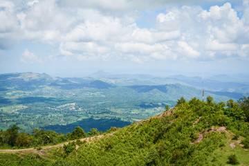 Fototapeta na wymiar Landscape mountain range / View on hill with poles radio tower on mountain