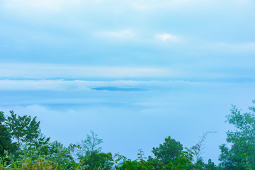 Viewpoint sea of mist, Beautiful mountain view with fog, sunrise scene, Doi Samer Dao