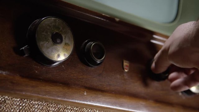 Dolly moves across television set from the 1950s golden age of TV - perfect for adding content on the screen