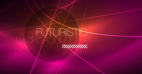 Digital technology abstract background - neon geometric design. Abstract glowing lines. Colorful techno background. Futuristic shape.
