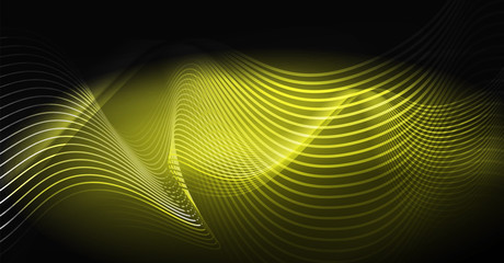 Naklejka premium Neon lines wave background. Abstract composition