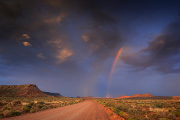Rainbow over road near Hurricane, Utah