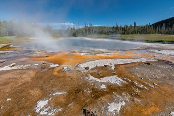 Colorful Hot Springs in Biscuit Basin in Yellowstone National Park, Wyoming, USA