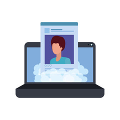 device screen with social network profile avatar character