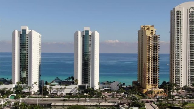 Aerial of buildings and sights in North Miami, Florida.