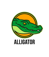 Alligator head in circle. Crocodile colored mascot