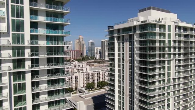 Aerial of buildings and sights in North Miami, Florida.