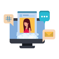 device screen with social network profile with speech bubble