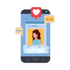 device screen with social network profile and speech bubble