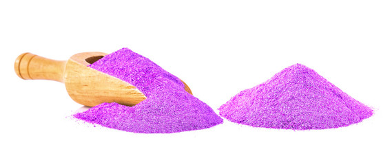Taro powder in scoop on white background
