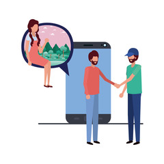 group of people with device screen avatar character