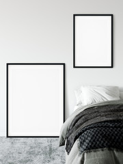 Frame mockup. Living room interior wall mockup. Wall art. 3d rendering, 3d illustration.