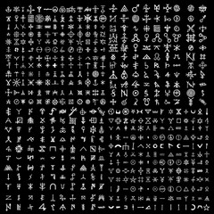 Large set of alchemical symbols isolated on white background. Hand drawn and written elements for signs design. Inspiration by mystical, esoteric, occult theme. Vector. © desertsands