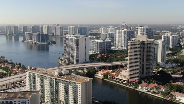 Aerial of Luxury Homes and Condos along Sunny Isles Beach, Southern Golden Beach and Prive Island near Aventura, Miami, Florida.