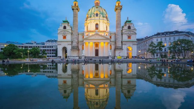 Karlskiche Church in Vienna city, Austria day to night time lapse