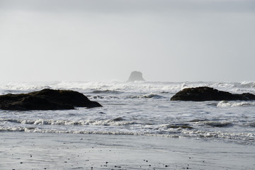 waves crashing on rocks