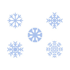 Fototapeta premium Flat blue snowflake set icon. Winter snow symbol for christmas, new year holidays celebration decoration design. Seasonal ice ornament element, traditional xmas sign. Vector illustration