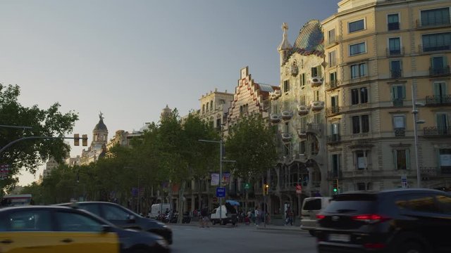 Traffic in street near Casa Batllo / Barcelona, Barcelona, Spain