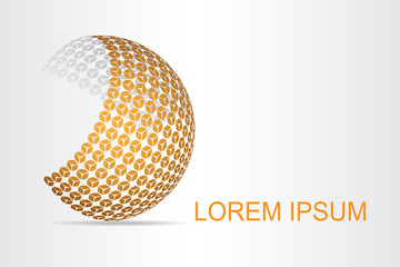 Abstract technology logo stylized spherical surface with abstract shapes.