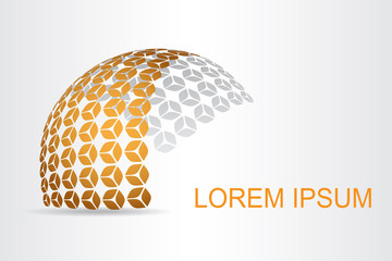Abstract technology logo stylized spherical surface with abstract shapes.