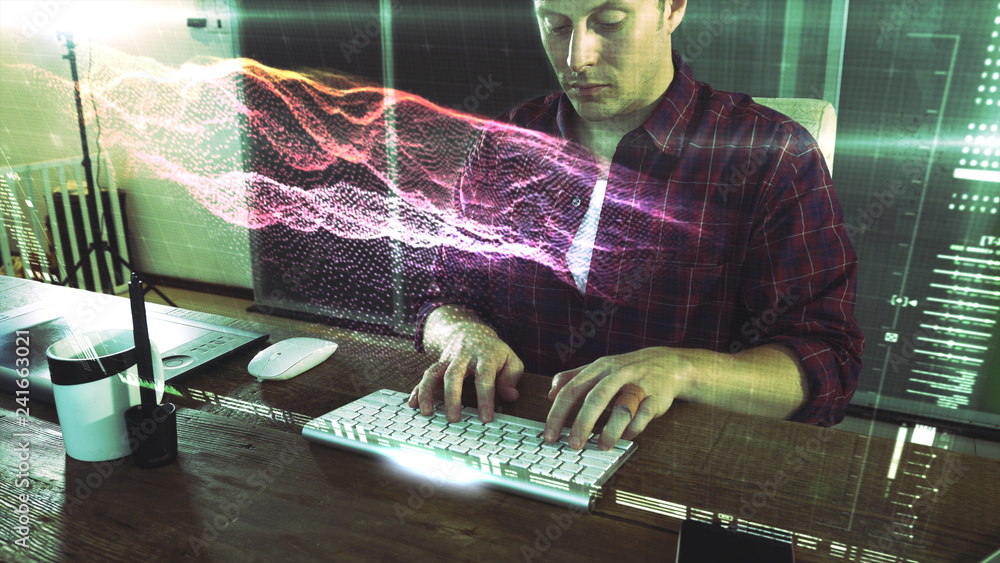 Fototapete A programer hacker trying to breached the computer security by using algorithm source code to exploit weakness in password security