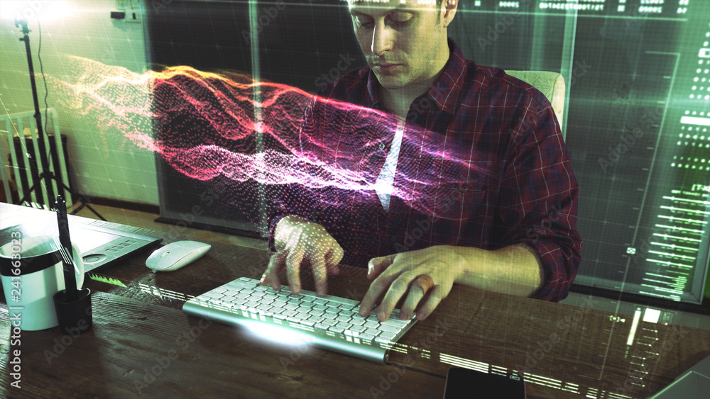 Fototapete A programer hacker trying to breached the computer security by using algorithm source code to exploit weakness in password security