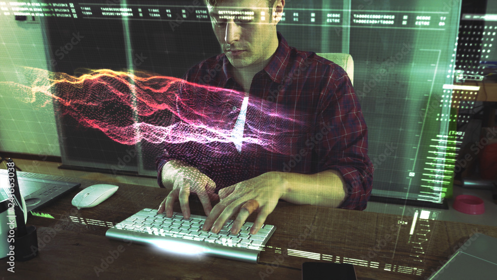 Leinwandbilder A programer hacker trying to breached the computer security by using algorithm source code to exploit weakness in password security