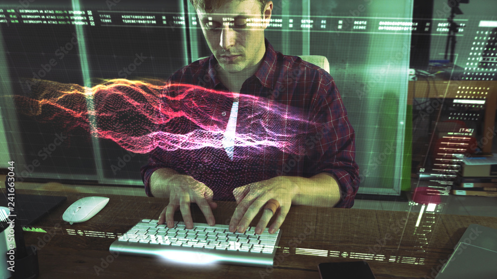 Leinwandbilder A programer hacker trying to breached the computer security by using algorithm source code to exploit weakness in password security