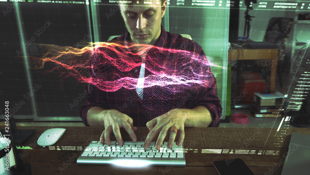Fototapete A programer hacker trying to breached the computer security by using algorithm source code to exploit weakness in password security