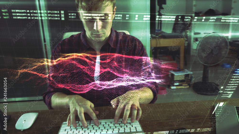 Fototapete A programer hacker trying to breached the computer security by using algorithm source code to exploit weakness in password security