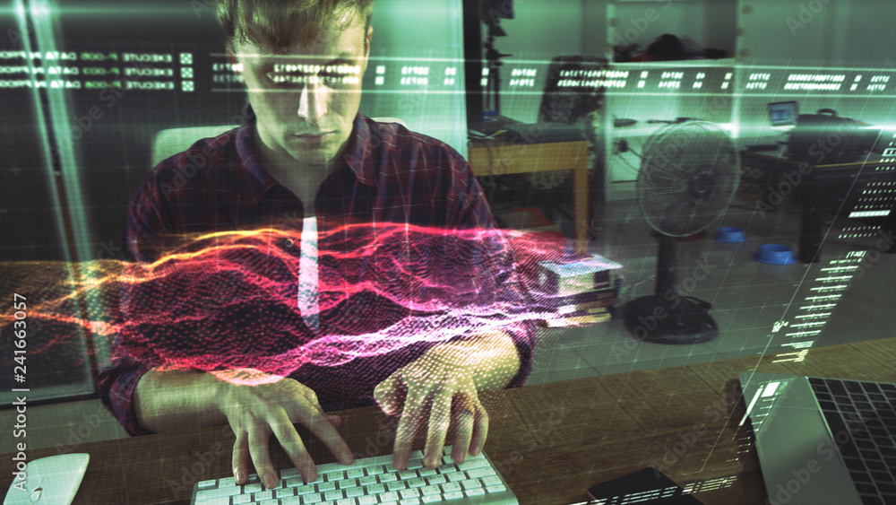 Fototapete A programer hacker trying to breached the computer security by using algorithm source code to exploit weakness in password security