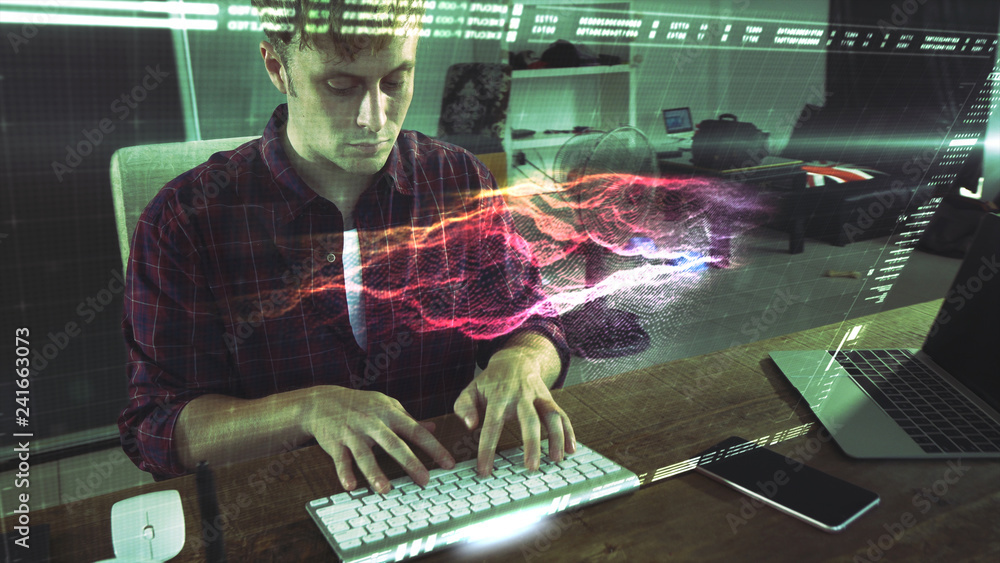 Fototapete A programer hacker trying to breached the computer security by using algorithm source code to exploit weakness in password security