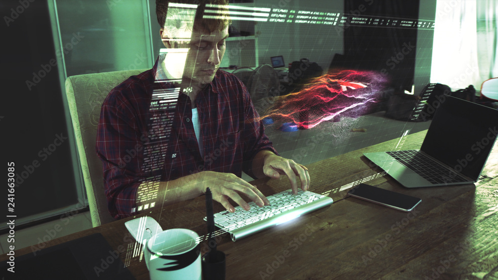 Fototapete A programer hacker trying to breached the computer security by using algorithm source code to exploit weakness in password security