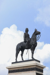 The Equestrian Statue of King Chulalongkorn with blue sky.