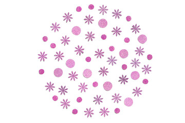 Pink glitter flower frame paper cut background - isolated