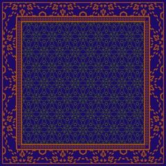 Obraz premium Decorative Pattern With Geometric Decoration. Symmetric Pattern . For Print Bandanna, Tablecloth, Fabric Fashion. blue, brown color