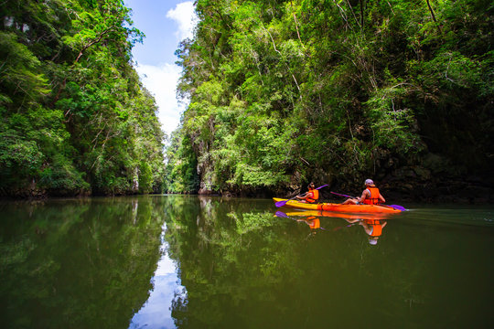 Nice day and beautiful view for Kayaking at  Ao tha lane, Krabi, Thailand