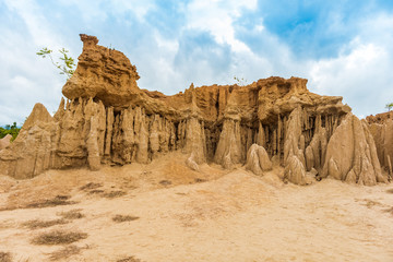 Fototapeta na wymiar landscape of soil textures eroded sandstone pillars, columns and cliffs, 
