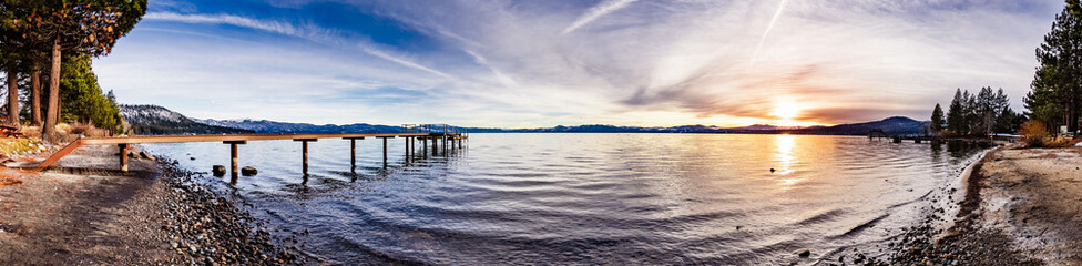 Colorful sunset on the north shore of Lake Tahoe, California