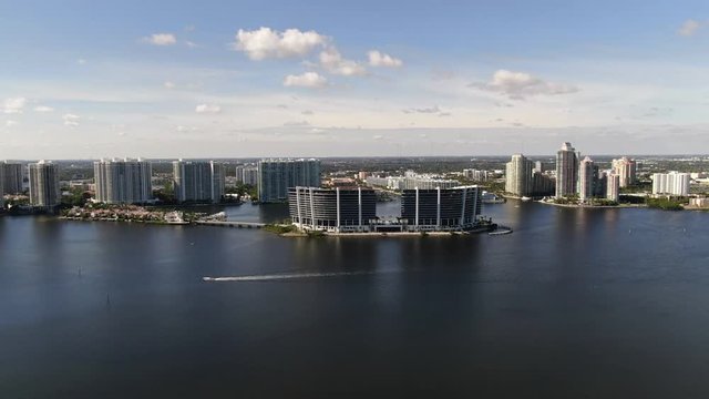 Aerial of Luxury Homes and Condos along Sunny Isles Beach, Southern Golden Beach and Prive Island near Aventura, Miami, Florida.