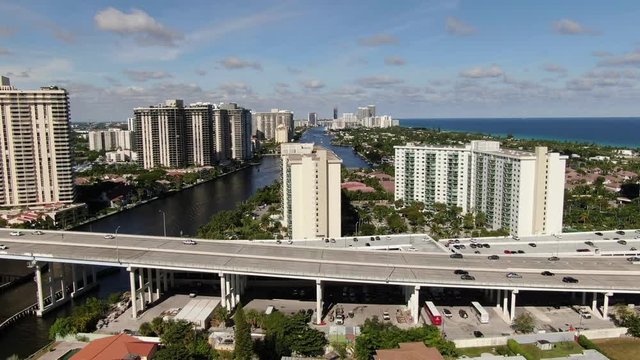 Aerial of Luxury Homes and Condos along Sunny Isles Beach, Southern Golden Beach and Prive Island near Aventura, Miami, Florida.