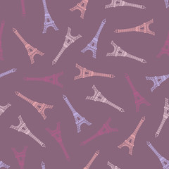Vector seamless pattern with hand drawn colorful Eiffel towers.